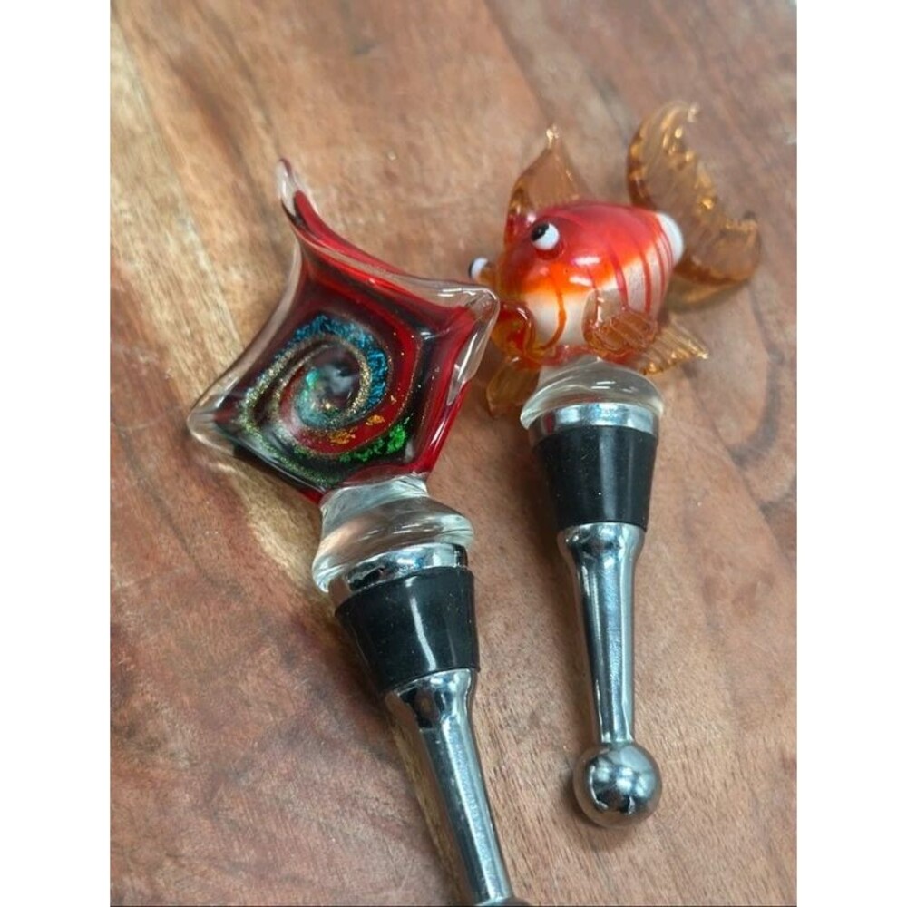 Whimsical Art Glass Wine Bottle Stoppers Tropical Anthropomorphic Fish